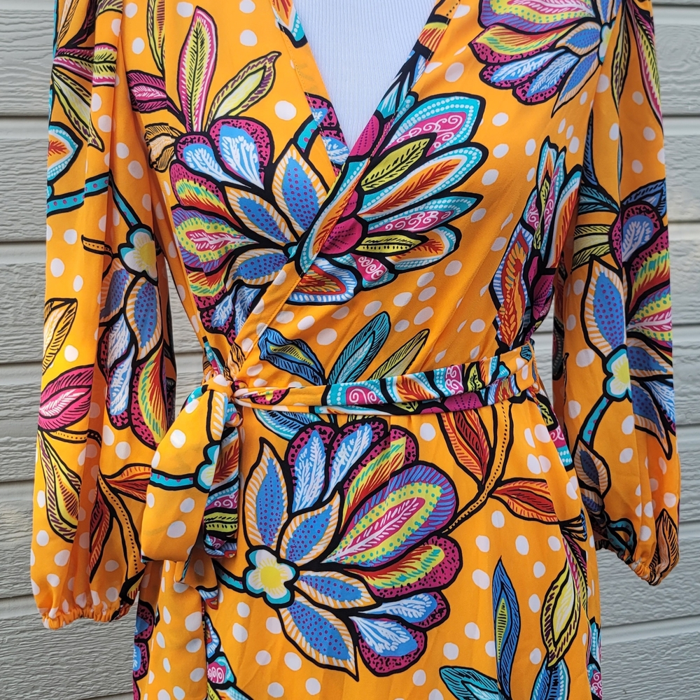 Tabitha Floral Long Sleeve Dress in Orange and Blue